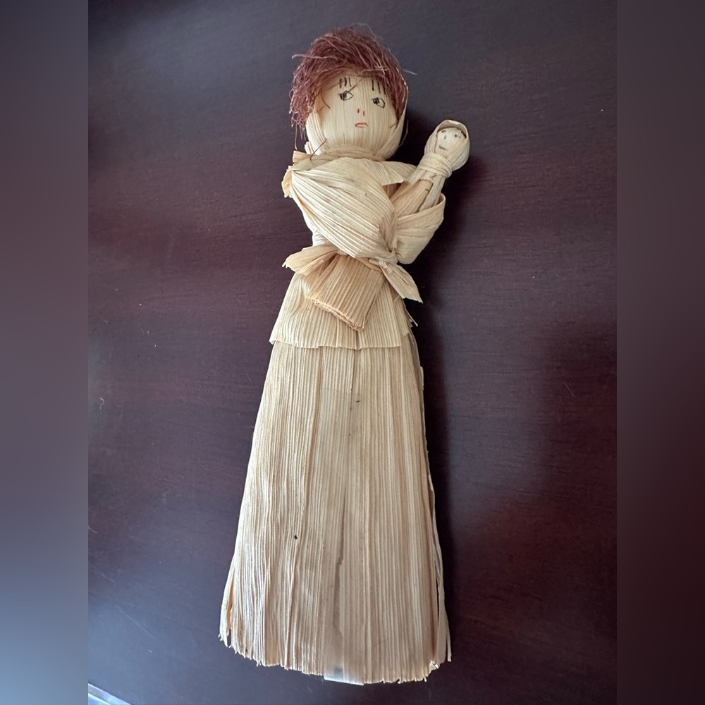 Handcrafted Corn Husk Doll Vintage Mexican Folk Art Mother and Baby